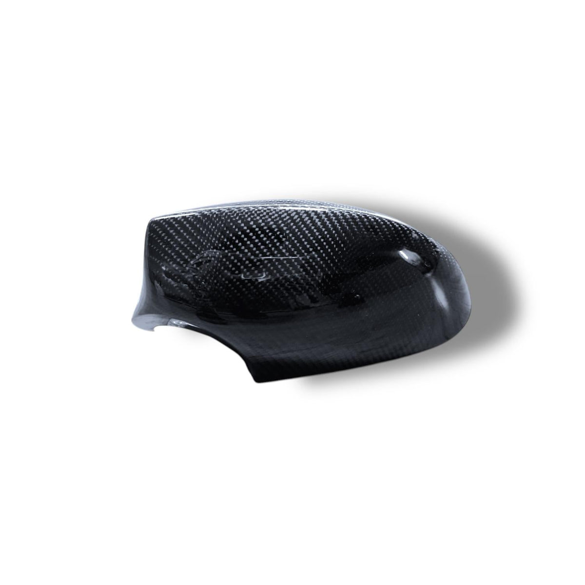 Carbon fiber M style mirror caps for BMW E9X M3 and E82 1M, featuring aerodynamic design and glossy finish.