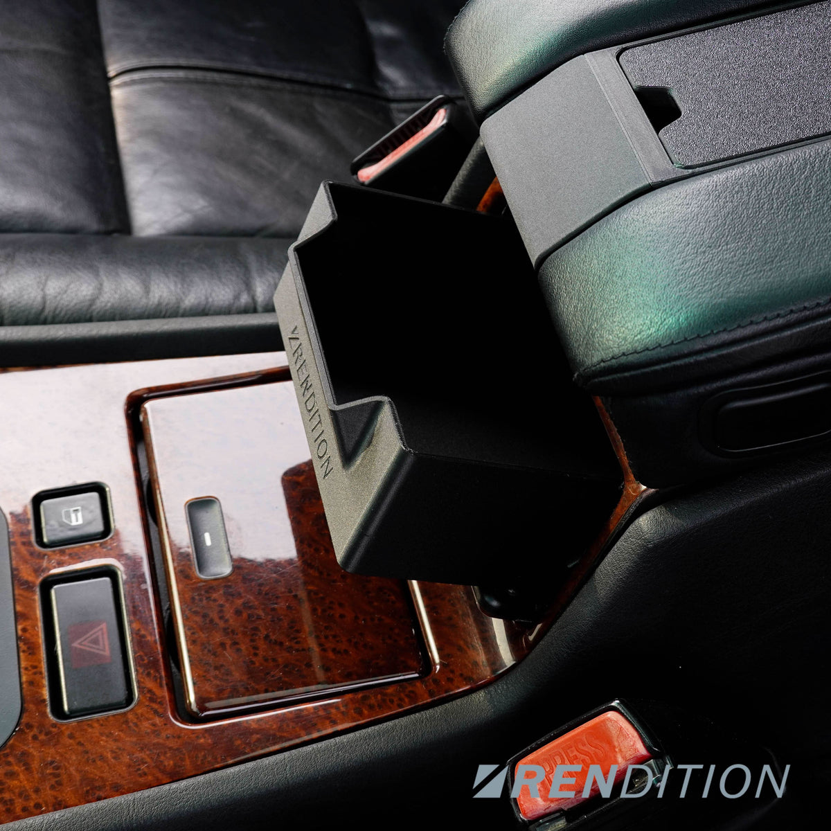 BMW E38 interior center console storage drawer by K2 Industries, showing organized compartment with sleek design and durable finish.