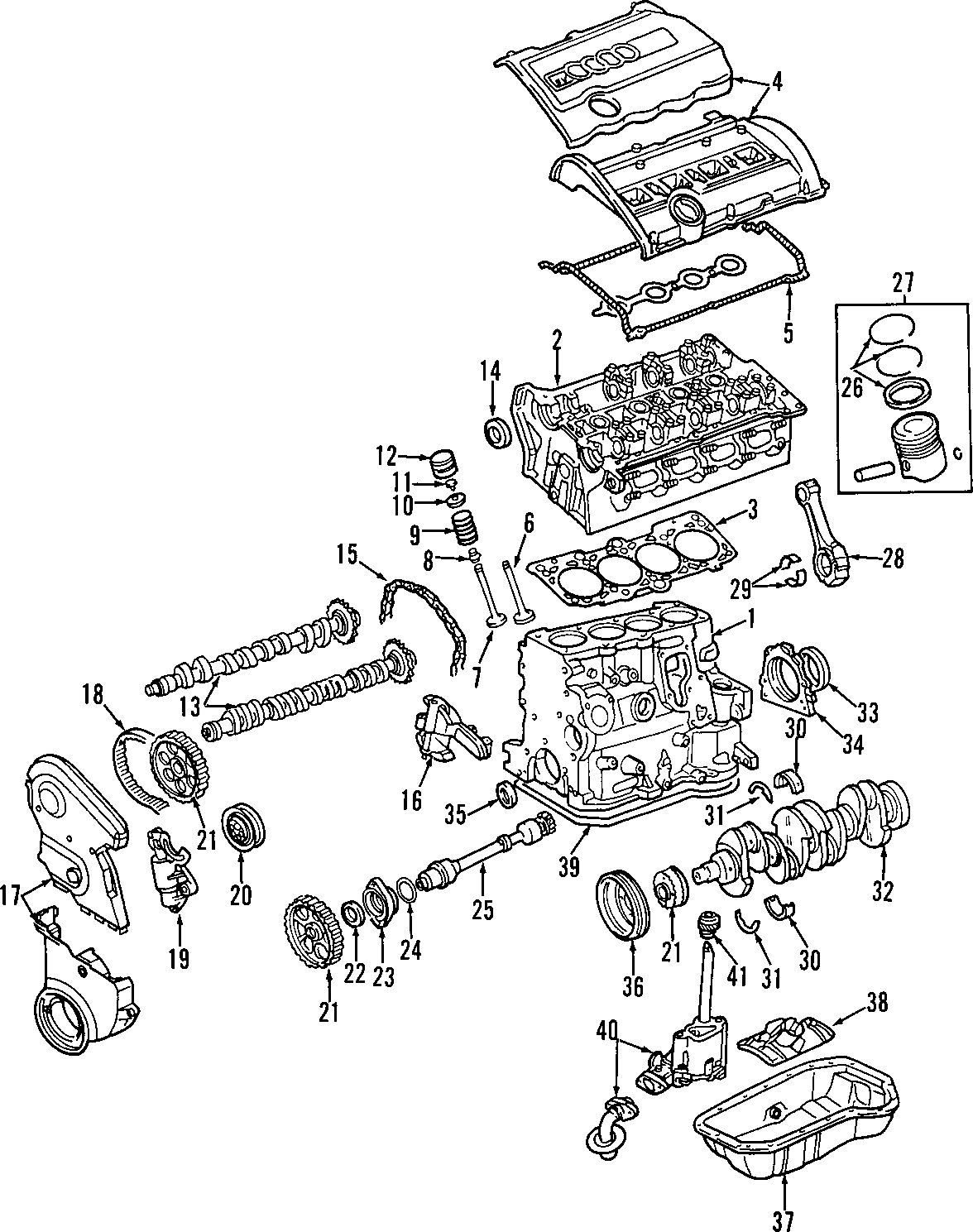 EA113 1.8L AWM complete engine assembly diagram for Audi A4 and VW Passat 2001–2005