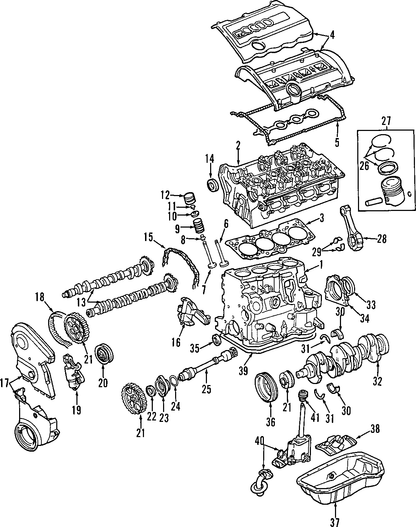 EA113 1.8L AWM complete engine assembly diagram for Audi A4 and VW Passat 2001–2005