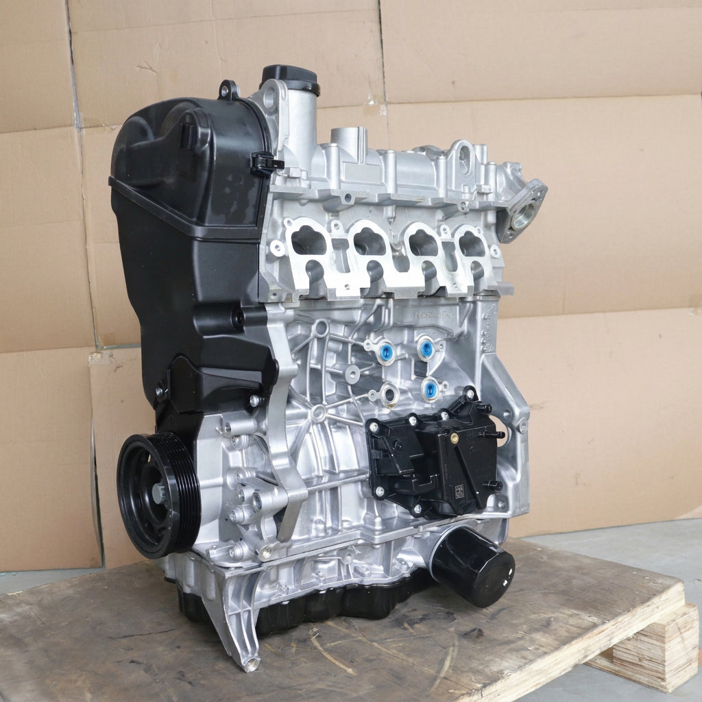 DAS MOTOR HAUS EA211 1.4L complete engine assembly for VW Jetta 2014-2018, showing engine components and branding.