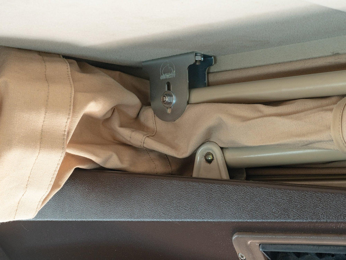 GoWesty pop-top tent adjustment kit for 1980-91 Vanagon, shown installed on the vehicle's floppy tent area.
