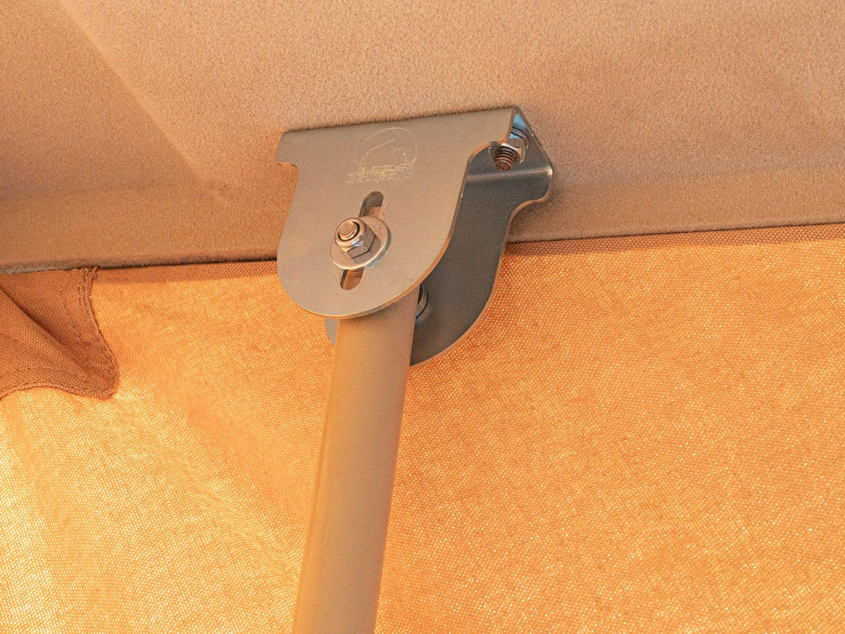GoWesty Pop-Top Tent Adjustment Kit installed on a 1980-91 Vanagon, showing the tent's secure fitting and hardware components.