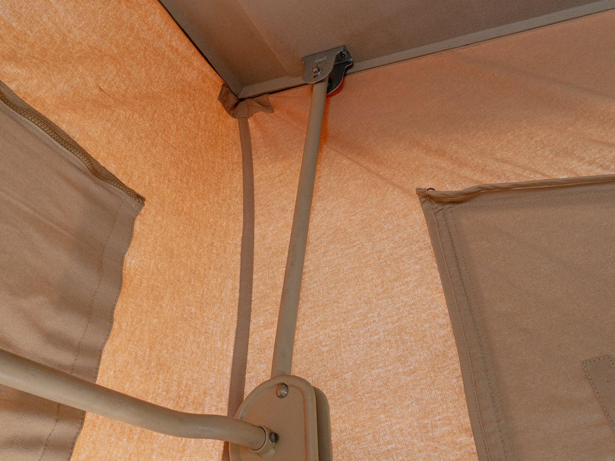 GoWesty Pop-Top Tent Adjustment Kit for 1980-91 Vanagon, showing installation on a Vanagon pop-top with tools and components.