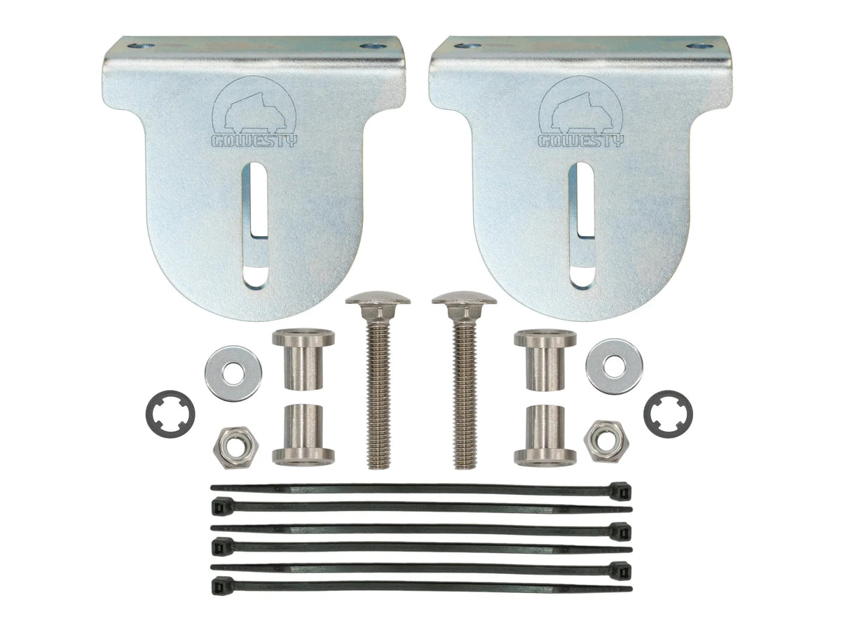GoWesty Pop-Top Tent Adjustment Kit for 1980-91 Vanagon, shown installed on van with open pop-top for easy camping setup.