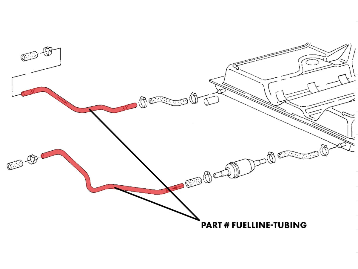 GoWesty 6mm Fuel Hard Line tubing for 2WD Vanagon, 13 feet length, showing detailed diagram of fuel line installation.