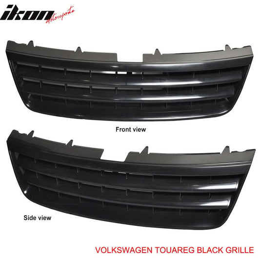 Unpainted black ABS front hood grille for 2003-2007 VW Touareg by K2 Industries, badgeless design with border.