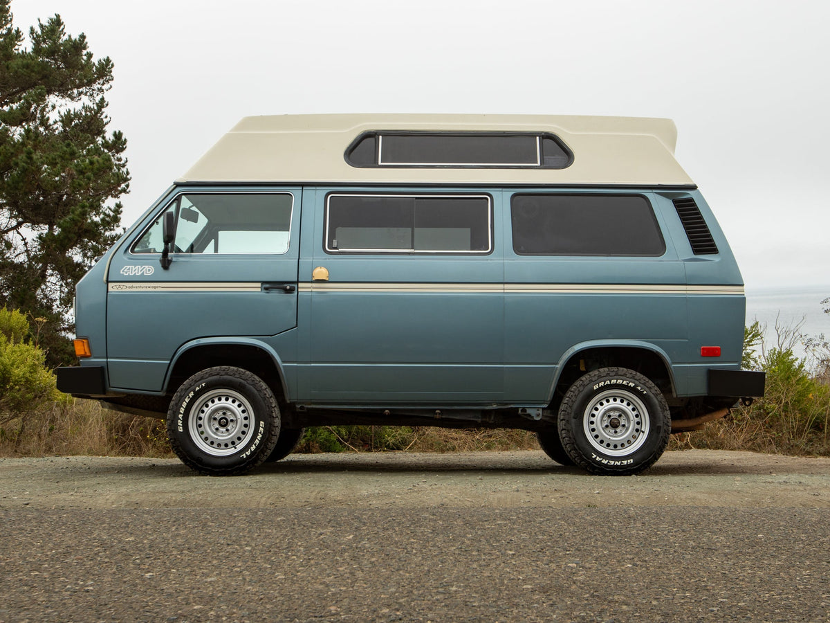 GoWesty 15-inch steel wheel set for Bus and Vanagon, suitable for 2WD and 4WD models, shown in the image.