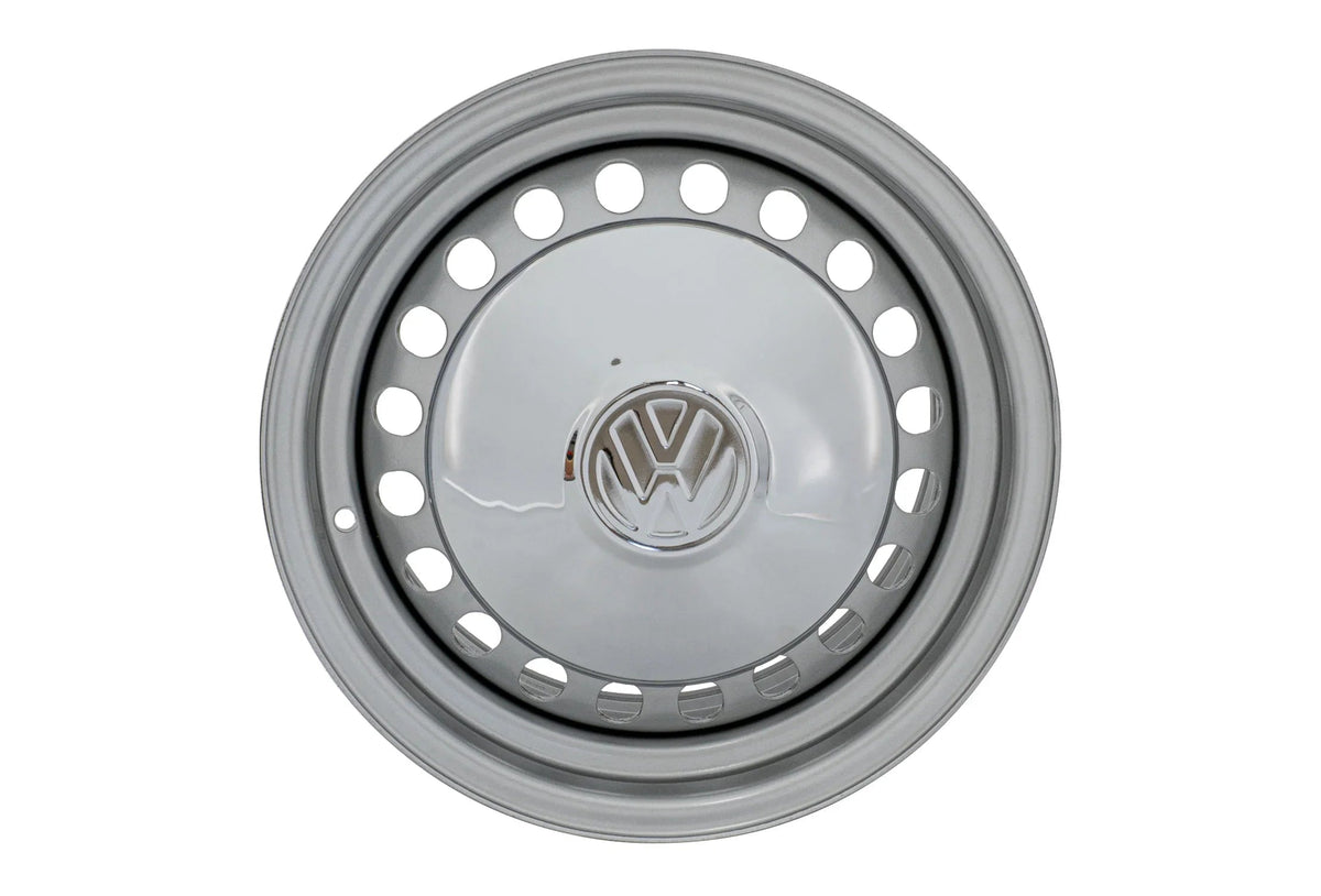 Silver hubcap mounting kit for GW Steel Wheels by GoWesty, with mounting tools and hardware for secure fit.