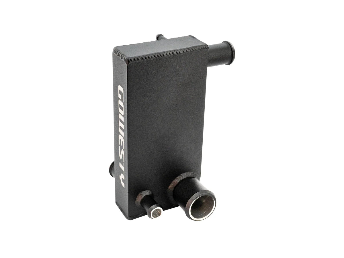 Aluminum coolant junction for 2WD Waterboxer engine cooling system by GoWesty, shown in a close-up view.