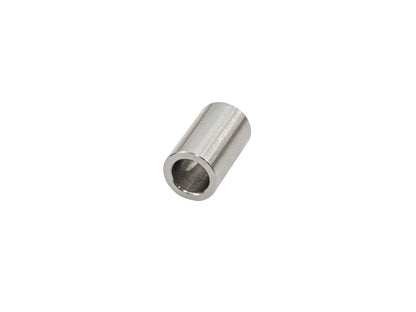 Stainless bushing sleeve for front shock from GoWesty bushing kit, shown in a close-up image.