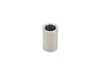 Stainless bushing sleeve for front shock from GoWesty Bushing Kits, shown in close-up view with metal components.