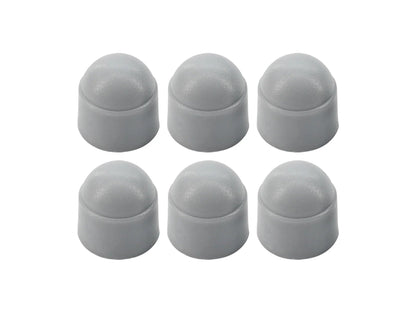 Six grey GoWesty luggage rack and lifting gear nut covers for Vanagon roof racks, shown on a white background.