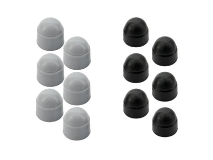 Six GoWesty luggage rack and lifting gear nut covers for Vanagon roof racks, shown in a close-up image.