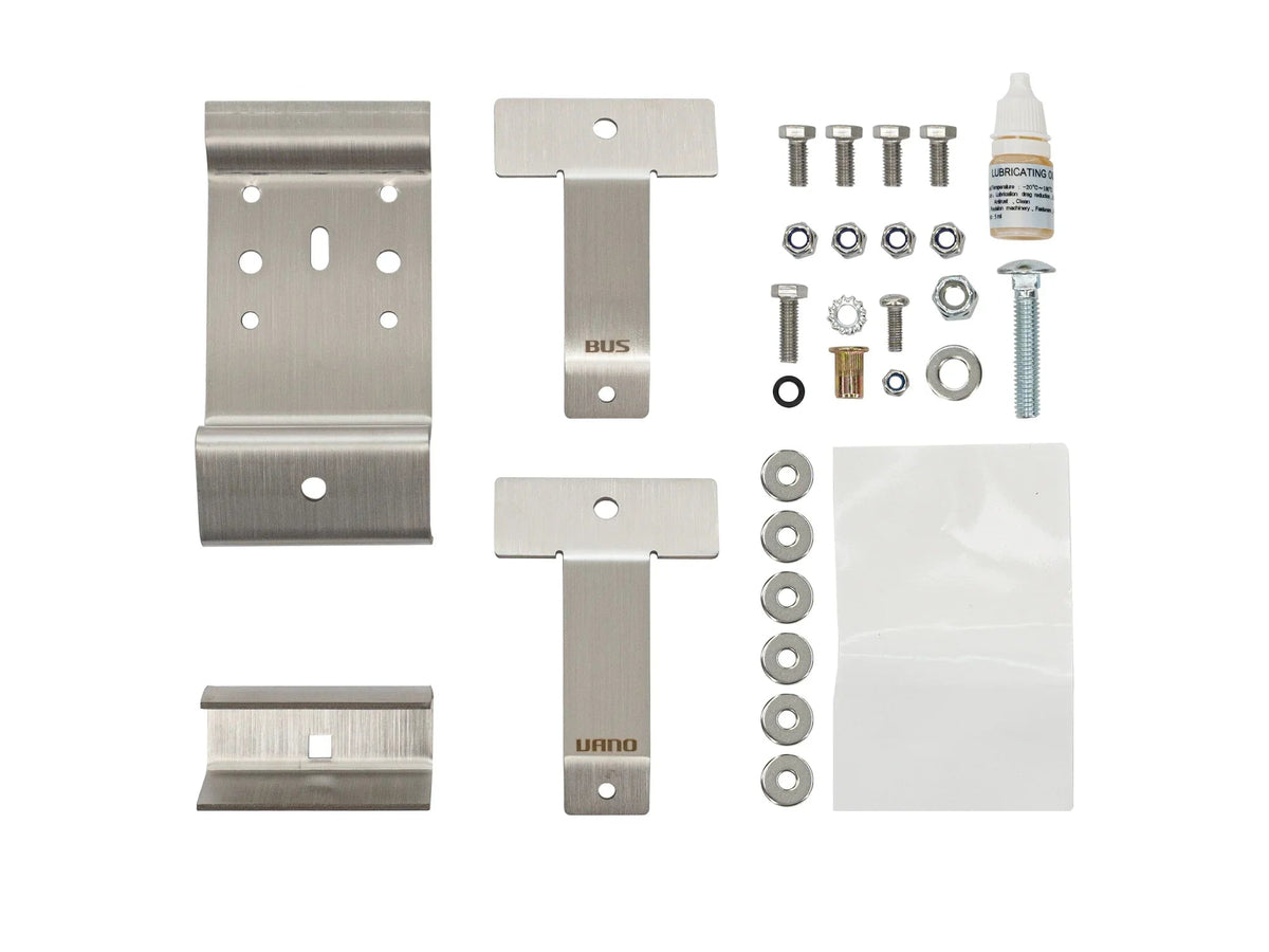 GoWesty awning or shower mounting kit for Bus and Vanagon interior, shown installed inside a van or bus.
