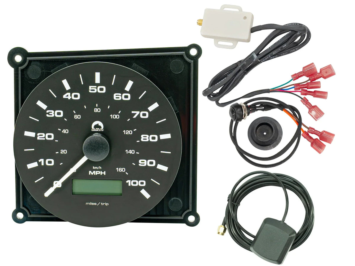 GoWesty electronic speedometer kit for Vanagon, showing digital display and wiring components for motor vehicle electronics.