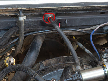 GoWesty Firewall Grommet for Fuel Return Side on 2WD Vanagon, showing installation with the grommet in place.