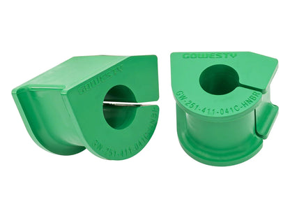 GoWesty Vanagon front sway bar bushing bundle featuring black rubber bushings for suspension stability.