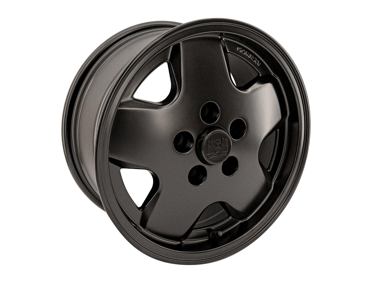 GoWesty OEM Replica alloy wheel bundle for Bus/Vanagon, 15-inch black alloy wheels, compatible with tires and accessories