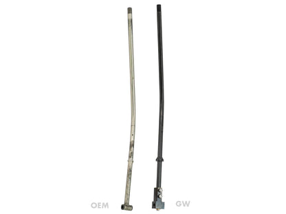 Heavy-duty Gear Shift Lever for late Vanagon by GoWesty, shown in comparison with original shift lever.