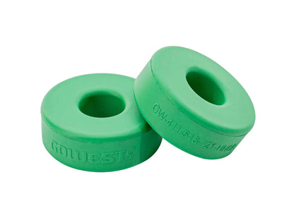 Two black sway bar bushings and washers for rear Bilstein shock, DuroGreen, compatible with Eurovan, by GoWesty.