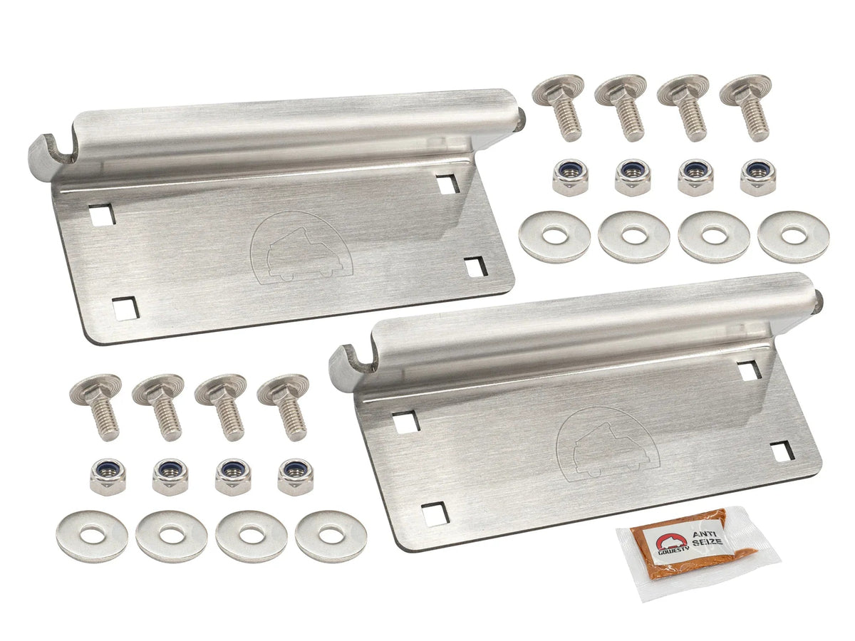 GoWesty artificial rain gutter bracket kit for camper bodies, featuring pop-top design and stainless steel construction.