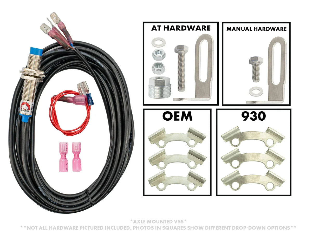 GoWesty electronic speedometer kit for Vanagon, axle-mounted VSS sensor with wiring and mounting components visible.