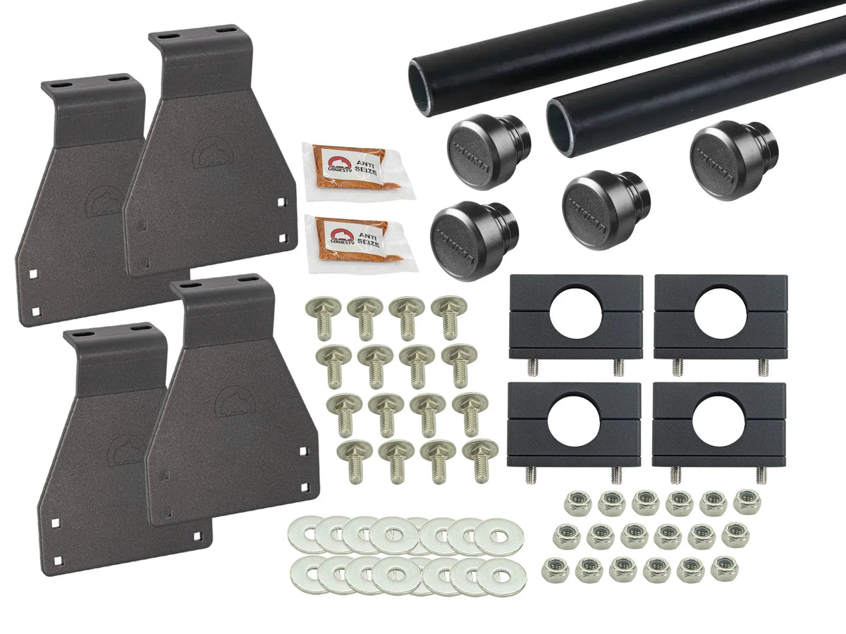 GoWesty bolt-on roof rack bundle for Vanagon Westfalia, includes two bars and brackets for versatile roof storage.