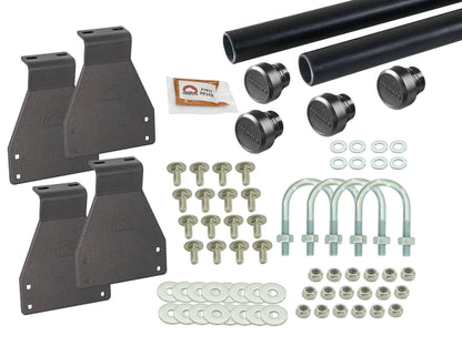 GoWesty bolt-on roof rack bundle for Vanagon Westfalia with two bars and mounting brackets, suitable for versatile cargo carry.