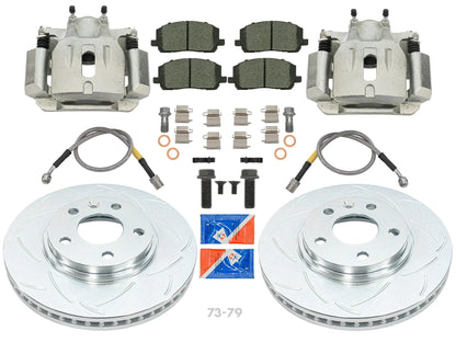 GoWesty front bigger brakes for late bus and early Vanagon, showing brake components installed on vehicle wheel assembly.