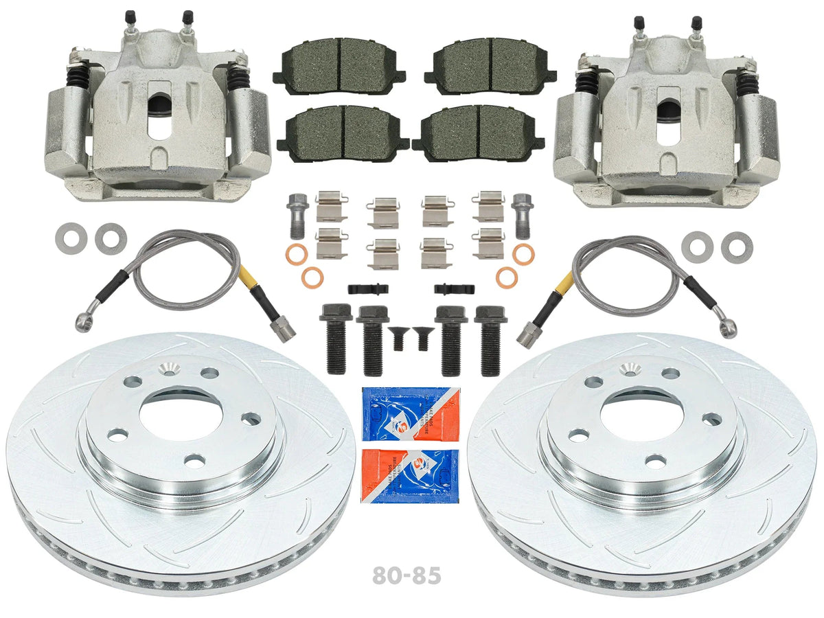 GoWesty Bigger Front Brakes for late Bus and early Vanagon, showing new brake components on a vehicle.