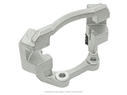 GoWesty Bigger Front Brakes with spacers for early 2WD Vanagon and late bus models, showing brake components and spacers.
