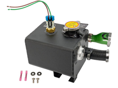 Aluminum coolant expansion tank for Vanagon cooling system by GoWesty, showing the black tank with mounting features.