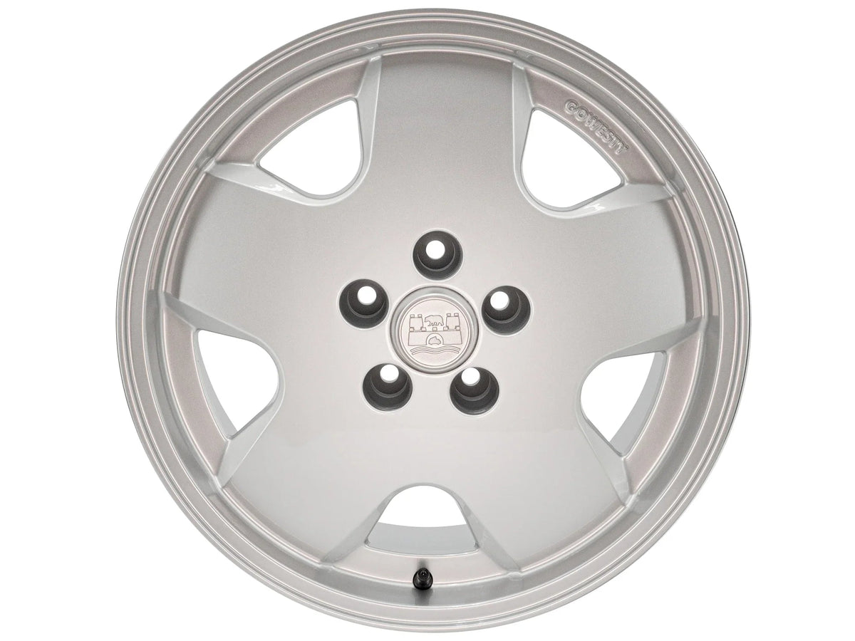 GoWesty OEM replica alloy wheel bundle for Bus/Vanagon, featuring 15, 16, or 17-inch wheels with a sleek face design.