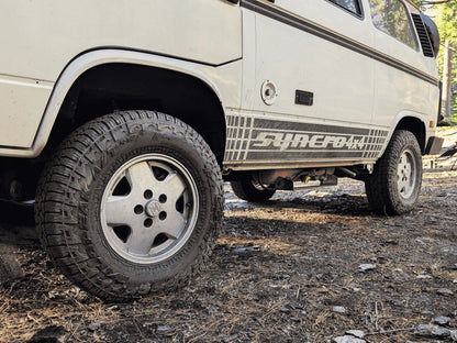 GoWesty OEM replica alloy wheel bundle for Bus/Vanagon, 15-17 inch size, featuring durable alloy wheels with a sleek finish.