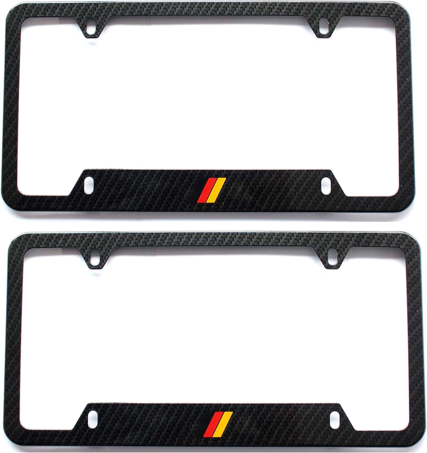 Bayern Motor Werks Carbon Fiber License Plate Frame with German Flag emblem (2-pak)