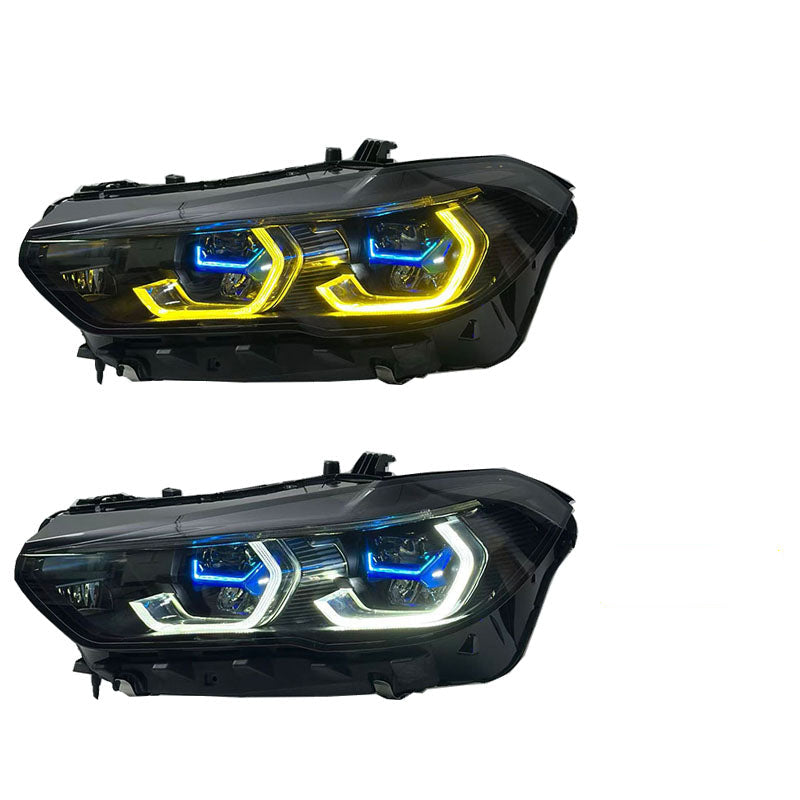 Vekto Laser LED headlights assembly for BMW X5 G05 2019-2022 with dual color DRL, low and high beam, plug and play installation