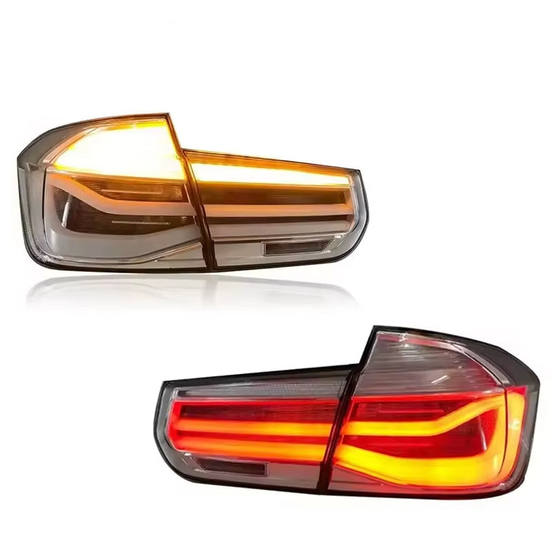 Vekto MP Style clear LCI LED tail lights for BMW 3 Series F30 F35 M3 F80 2012-2018, showing sleek LED design and clear lenses.