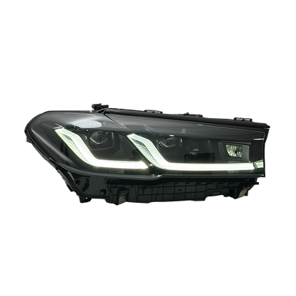 Vekto tri-color LED headlights for BMW G30 G38 5 Series 2018-2020, showing the headlights with vibrant lighting in a close-up view.