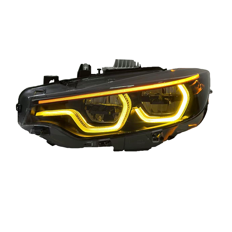 V3 Smoked IKON Tri-Color LED Headlights for BMW F32, F36, F80, F82 M3 M4 by Vekto, featuring smoked lens and tri-color LED design.