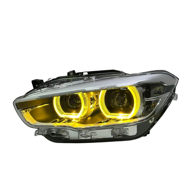 Dual-color LED headlights for BMW F20 1 Series (2015-2018) by Vekto, showing modern headlight design with bright LED lighting.