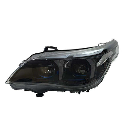 Vekto dual color LED snake eyes headlights assembly for BMW 5 Series E60 2003–2010, showing close-up of headlight design.