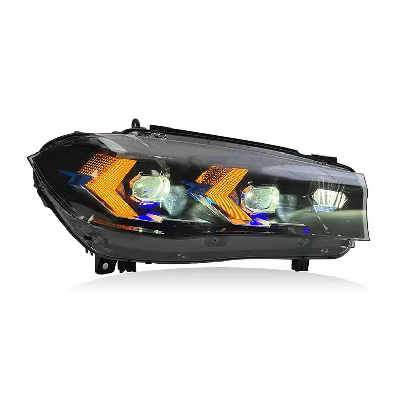 Vekto Laser LED headlights for BMW X5 F15 2013-2019, close-up of modern headlight design with bright LED and laser technology.
