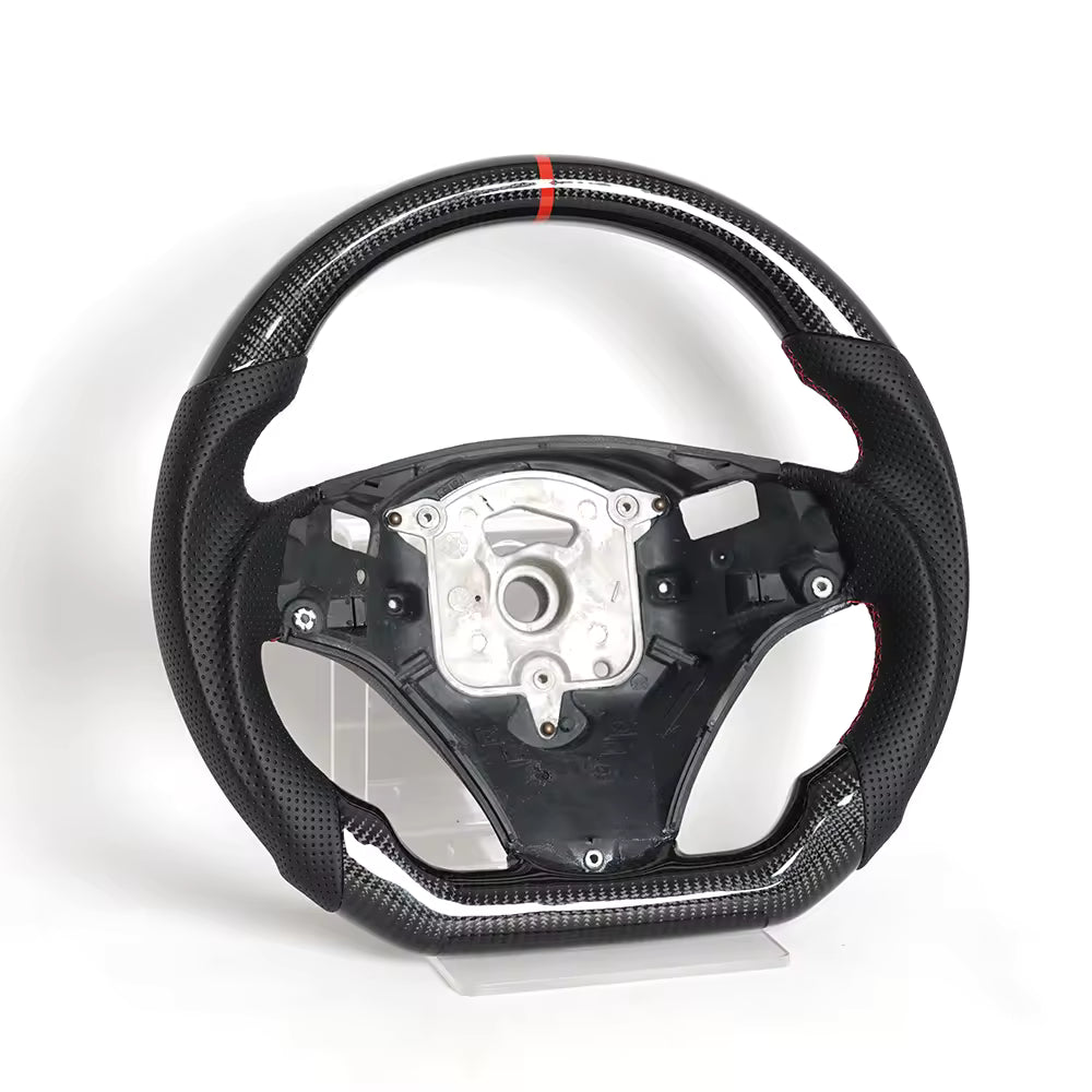 Vekto LED carbon fiber steering wheel for BMW E90 E92 E93 M3, 328i, 335i with paddle shifter cutouts and sleek black finish.