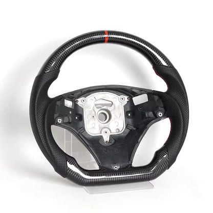 Vekto LED carbon fiber steering wheel for BMW E90 E92 E93 M3, 328i, 335i with paddle shifter cutouts and sleek black finish.