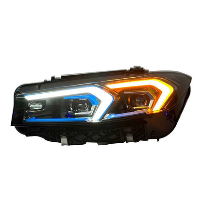 BMW G20 G80 LED Laser Headlights by Vekto with DRL in yellow and white for 2023–2025, showing the headlights' sleek design.
