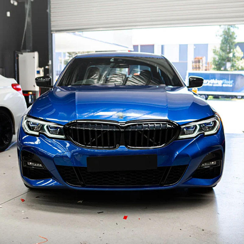 Vekto RGB LED DRL headlight module set for BMW G20 G21 G28 3 Series Laser 2018-2022, showing the illuminated LED daytime running lights.