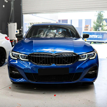 Vekto RGB LED DRL headlight module set for BMW G20 G21 G28 3 Series Laser 2018-2022, showing the illuminated LED daytime running lights.