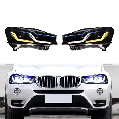 Vekto LED headlights assembly for BMW X3 F25 (2014–2017), showing close-up of the high-quality headlight unit with LED bulbs.