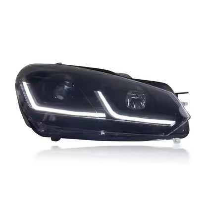Vekto LED headlights for Volkswagen Golf Mk6 2013-2017, front view showing sleek design and bright illumination.